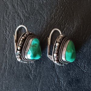 Antique Chinese Turquoise and 925 Sterling Silver Filigree earrings